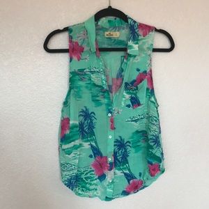 Tropical Teal Button Up Tank